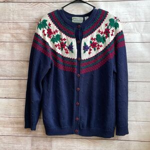 VINTAGE NORTHERN ISLES EMBROIDERED CARDIGAN SWEATER IN NAVY BLUE